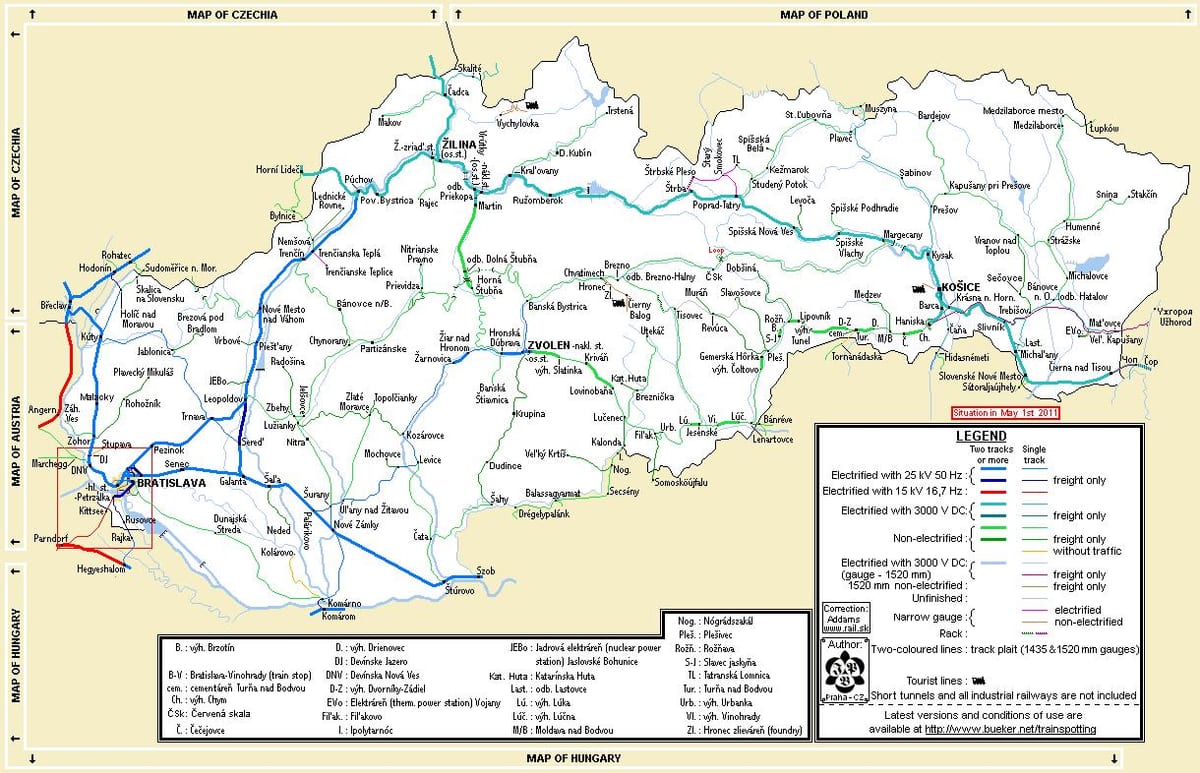 スロバキア鉄道の地図