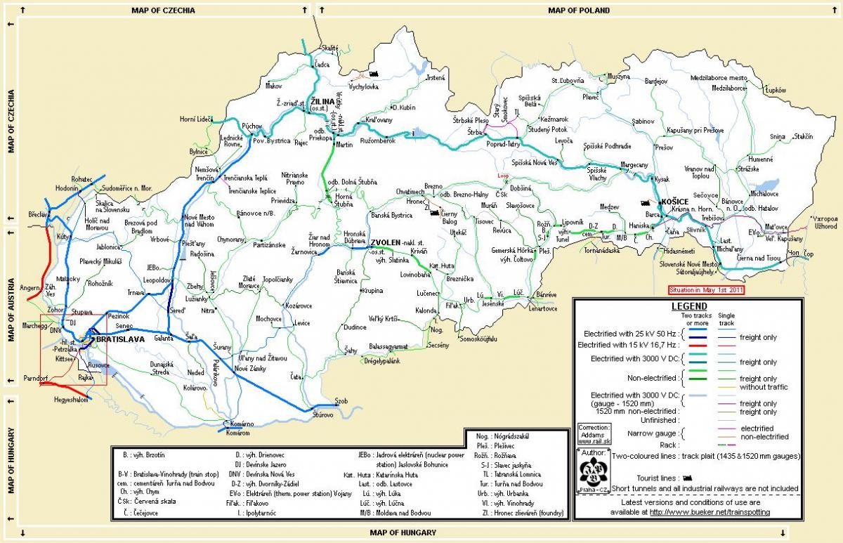 スロバキア鉄道の地図
