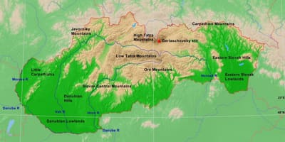 地図のスロヴァキアの山々